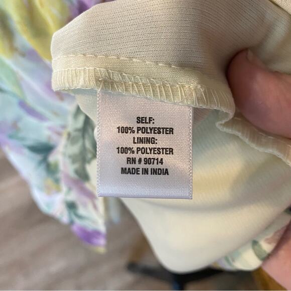 MSK Yellow Pink Ruffled Tie Front Sundress petite 14 wedding guest cottagecore - Picture 8 of 9